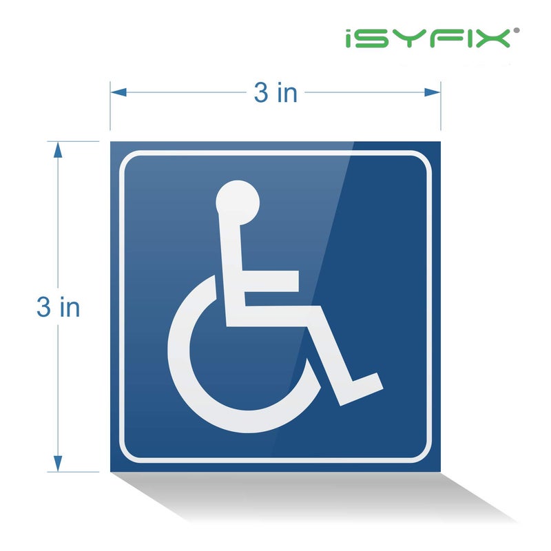 iSYFIX ملصقات علامات الإعاقة iSYFIX - عبوة 4، 3x3 بوصة - فينيل لاصق أمامي ممتاز للتطبيق داخل النافذة أو الباب الزجاجي، علامة كرسي متحرك، ملصق إعاقة - Image 2